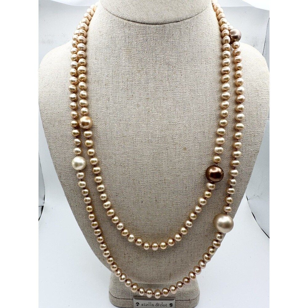 Vintage Freshwater Pearl With Large Imitation Pearl Necklace 48” Sterling Clasp